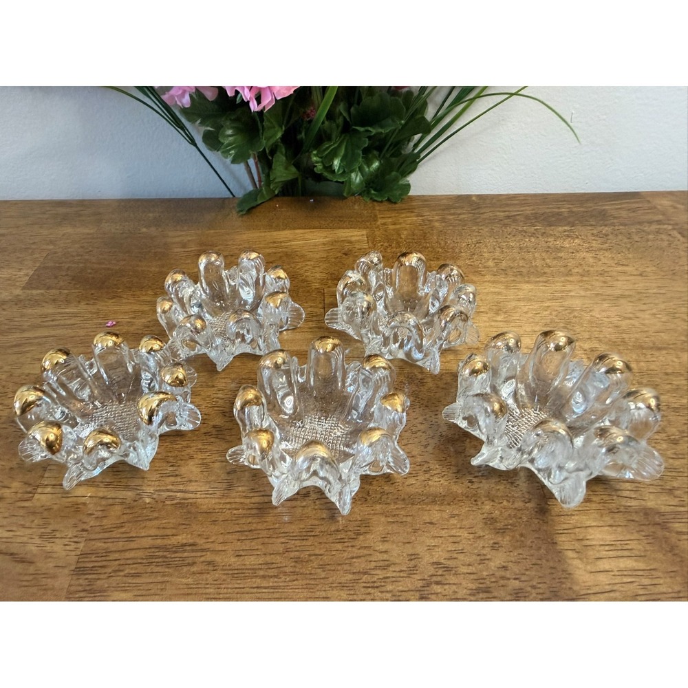 Vintage Gold-Tipped Textured Glass Candle Holders Set of Five MCM Decor Retro